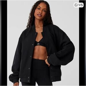 ALO Yoga Black Oversized Varsity Bomber Jacket